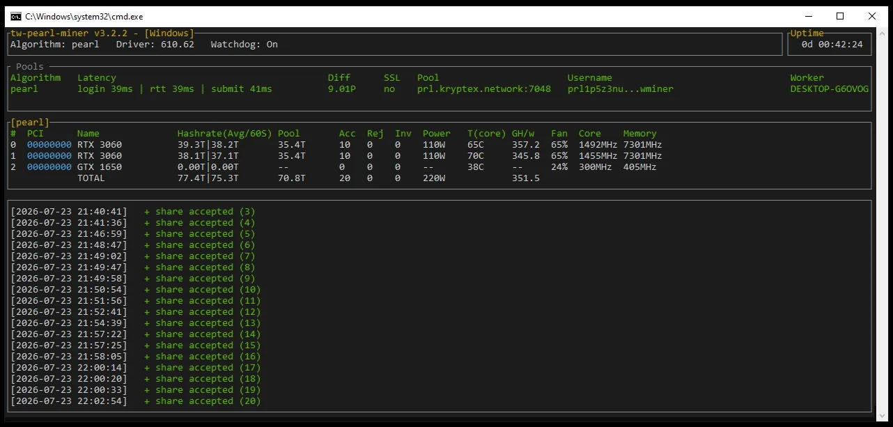 TW Pearl Miner interface